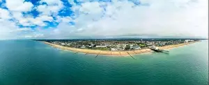 Panoramic aerial done view of Bognor Regis beach, West Sussex, England UK