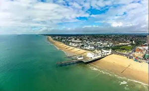 Bognor Regis Prints: Panoramic aerial done view of Bognor Regis beach, West Sussex, England UK