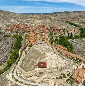 Teruel Prints: Panoramic aerial view from the Castle of Albarracin province of Teruel listed as beautiful towns of Spain