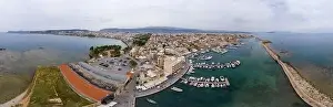Panoramic aerial view from above of the city of Chania