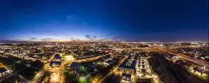Panoramic aerial view on the city of Fort Worth during sunset with final afterglow