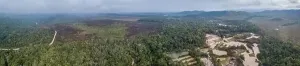 Destroy Prints: Panoramic aerial view of deforestation in the Amazon rainforest