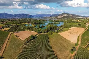 Brescia Prints: Panoramic aerial view of Franciacorta countryside in summer season