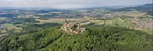 Baden Wurttemberg Prints: Panoramic aerial view of Hohenzollern hill with castle at summer noon near Stuttgart in Germany