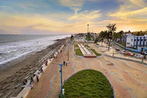 West Bengal Prints: Panoramic aerial view of Indian sea beach at Digha, West Bengal at sunset