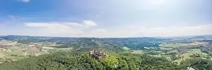 Baden Wurttemberg Prints: Panoramic Aerial view of Medival Hohenzollern Castle on hill near Stuttgart at summer noon