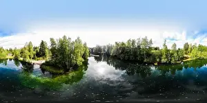 Panoramic aerial view of mystically turquoise coloured spring Kiikunlahde in Hollola, Finland