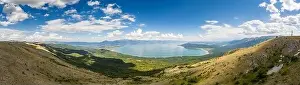 Ohrid Prints: Panoramic aerial view of Ohrid-Prespa Transboundary Biosphere Reserve in National Park Galicica in North Macedonia with