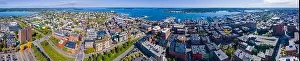 Old Port Prints: Panoramic aerial view of Portland Old Port and Fore River in downtown Portland