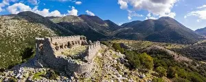 Cretan Prints: Panoramic aerial view of the ruins of a hilltop Turkish fortress on the Askifou Plateau