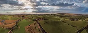 Farmyard Prints: Panoramic aerial view of a scenic landscape with rolling hills