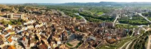National Monument Prints: Panoramic aerial view of Spanish town of Fraga on Cinca river