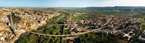 Panoramic aerial view of Spanish town of Fraga on Cinca river