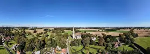 Worship Prints: panoramic aerial view of St Mary's Anglican church, South Dalton. East Yorkshire