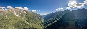 Tirol Prints: Panoramic aerial view of Taxenbacher Fusch high alpine road in Grossglockner mountain valley in Austria summer