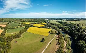 Kentucky Prints: Panoramic aerial view of tobacco fields and Elkhorn Creek in Central Kentucky