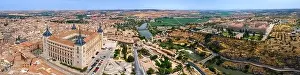 Alcazar Prints: A panoramic aerial view of Toledo with the Alcazar fortress and Tagus River