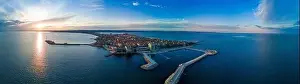 Pomorie Prints: Panoramic bird's eye view over small ancient resort town of Pomorie with old European small houses