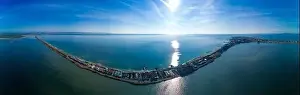 Pomorie Prints: Panoramic bird's eye view over small ancient resort town of Pomorie with old European small houses