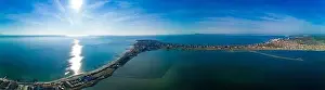 Pomorie Prints: Panoramic bird's eye view over small ancient resort town of Pomorie with old European small houses