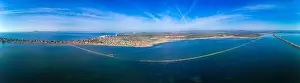 Pomorie Prints: Panoramic bird's eye view over small ancient resort town of Pomorie with old European small houses