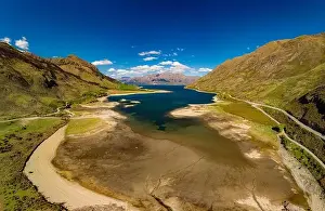 Otago Prints: Panoramic drone aerial photos of Lake Hawea and mountains, South Island, New Zealand