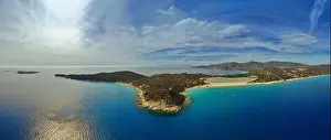 A panoramic drone shot of Capo Carbonara on Sardinia's southern tip