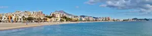 Villajoyosa Prints: Panoramic drone view sandy coastline of La Vila Joiosa Villajoyosa touristic resort townscape horizontal image
