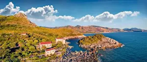 Lagoon Bay Prints: Panoramic evening view from flying drone of scenic spot - La Secca