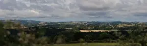 Panoramic farmland landscape with field and tree in Aveyron france