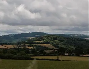 Panoramic farmland landscape with field and tree in Aveyron france
