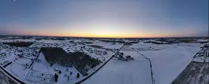 High Above Prints: Panoramic landscape with agricultural fields and sunset in rural wisconsin