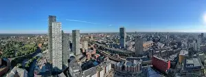 Beetham Tower Prints: Panoramic Manchester City Centre Drone Aerial View Above Building Work Skyline Construction Blue Sky Summer Beetham