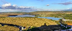Whitewashed Prints: Panoramic and panoramic view of the landscape that is contemplated from the top of the hill of the town of Arcos de la