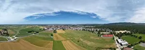 Football Field Prints: Panoramic photo of the city of Pfungstadt in Hesse and surroundings
