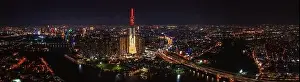 Ho Chi Minh Prints: Panoramic photo of drone view of Ho Chi Minh city skyline at night