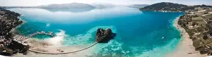 Osterreich Prints: Panoramic picture of the private island Castle Litzlberg (Schloss Litzlberg) on the Lake Atter (Attersee) in Austria