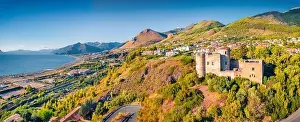 Castle Building Prints: Panoramic summer view from flying drone of Fiuzzi Сastledella Foresta