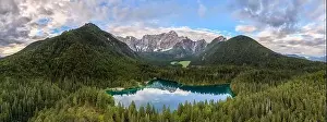 Captivating Prints: Panoramic view Aerial Perspective: Captivating Fusine Lake in Italy