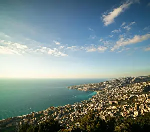 Blue Skies Prints: Panoramic view of Coast of Lebanon from Harissa Mountain