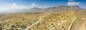 Deserts Prints: Panoramic view by drone of road crossing Berhale village
