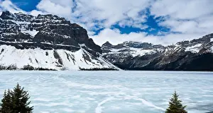 Banff Prints: Panoramic view of frozen Bow Lake along the Icefields Parkway Banff National Park Canada