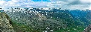 Geiranger Prints: Panoramic view of Geirangerfjord and mountains landscape from the Dalsnibba Plateau viewpoint