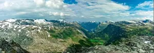 Geiranger Prints: Panoramic view of Geirangerfjord and mountains landscape from the Dalsnibba Plateau viewpoint