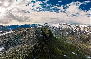 Geiranger Prints: Panoramic view of Geirangerfjord and mountains landscape from the Dalsnibba Plateau viewpoint
