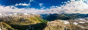 Geiranger Prints: Panoramic view of Geirangerfjord and mountains landscape from the Dalsnibba Plateau viewpoint