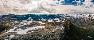 Geiranger Prints: Panoramic view of Geirangerfjord and mountains landscape from the Dalsnibba Plateau viewpoint