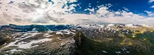 Geiranger Prints: Panoramic view of Geirangerfjord and mountains landscape from the Dalsnibba Plateau viewpoint