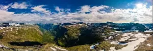 Geiranger Prints: Panoramic view of Geirangerfjord and mountains landscape from the Dalsnibba Plateau viewpoint