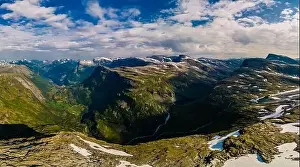 Geiranger Prints: Panoramic view of Geirangerfjord and mountains landscape from the Dalsnibba Plateau viewpoint